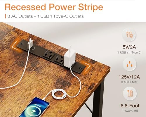 Coleshome 71 Inch Computer Desk with USB Ports  Large Office Desk  Long Study Student Writing Desk  Rustic Brown