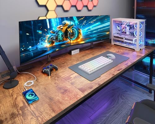 Coleshome 71 Inch Computer Desk with USB Ports  Large Office Desk  Long Study Student Writing Desk  Rustic Brown