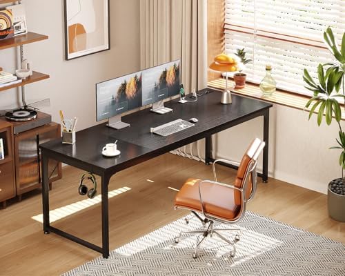 Coleshome 71 Inch Computer Desk with USB Ports  Large Office Desk  Long Study Student Writing Desk  Rustic Brown