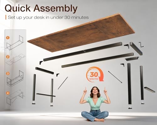 Coleshome 71 Inch Computer Desk with USB Ports  Large Office Desk  Long Study Student Writing Desk  Rustic Brown