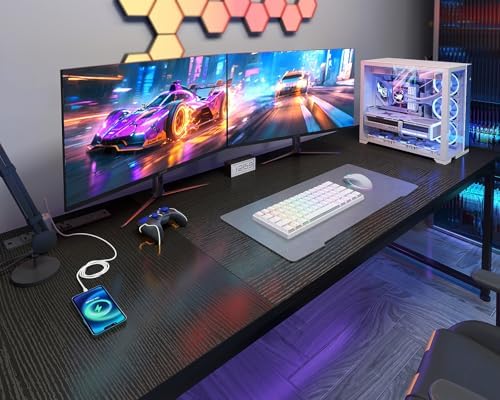 Coleshome 71 Inch Computer Desk with USB Ports  Large Office Desk  Long Study Student Writing Desk  Rustic Brown