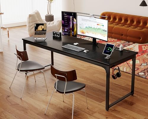 Coleshome 71 Inch Computer Desk with USB Ports  Large Office Desk  Long Study Student Writing Desk  Rustic Brown