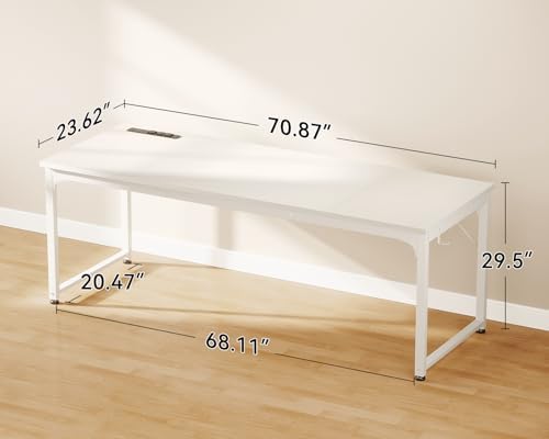 Coleshome 71 Inch Computer Desk with USB Ports  Large Office Desk  Long Study Student Writing Desk  Rustic Brown