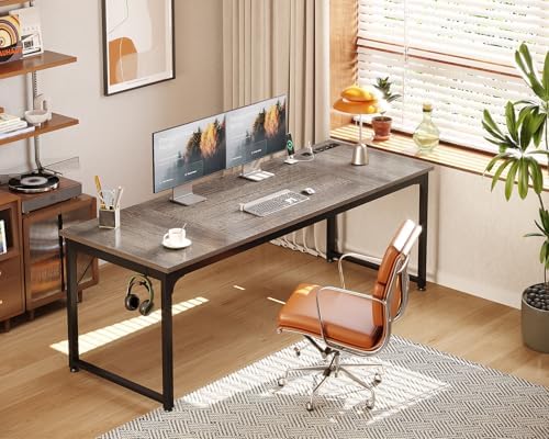 Coleshome 71 Inch Computer Desk with USB Ports  Large Office Desk  Long Study Student Writing Desk  Rustic Brown