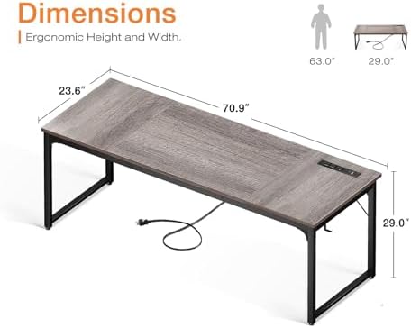 Coleshome 71 Inch Computer Desk with USB Ports  Large Office Desk  Long Study Student Writing Desk  Rustic Brown
