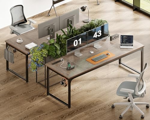 Coleshome 71 Inch Computer Desk with USB Ports  Large Office Desk  Long Study Student Writing Desk  Rustic Brown