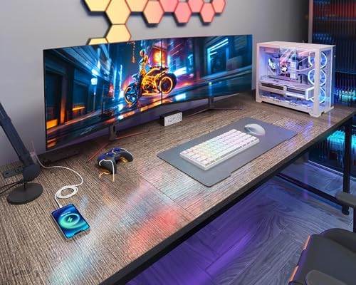 Coleshome 71 Inch Computer Desk with USB Ports  Large Office Desk  Long Study Student Writing Desk  Rustic Brown