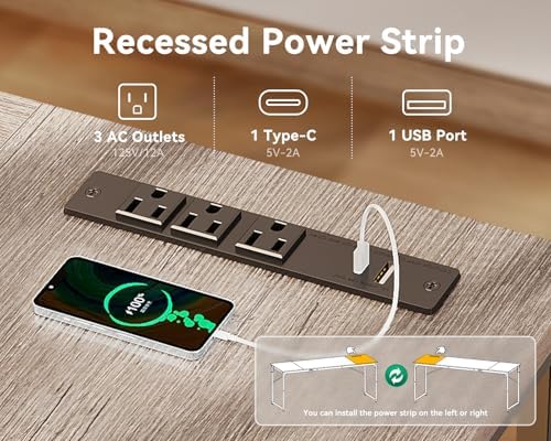 Coleshome 71 Inch Computer Desk with USB Ports  Large Office Desk  Long Study Student Writing Desk  Rustic Brown