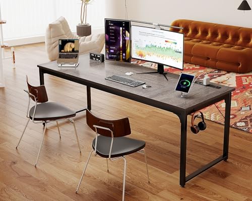 Coleshome 71 Inch Computer Desk with USB Ports  Large Office Desk  Long Study Student Writing Desk  Rustic Brown