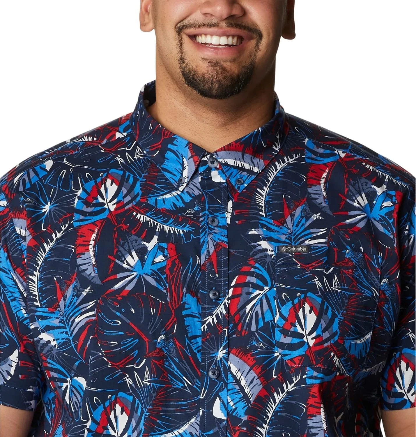 Camisa de manga corta estampada Columbia Rapid Rivers para hombre, talla M, azul/rojo, AM0094 432