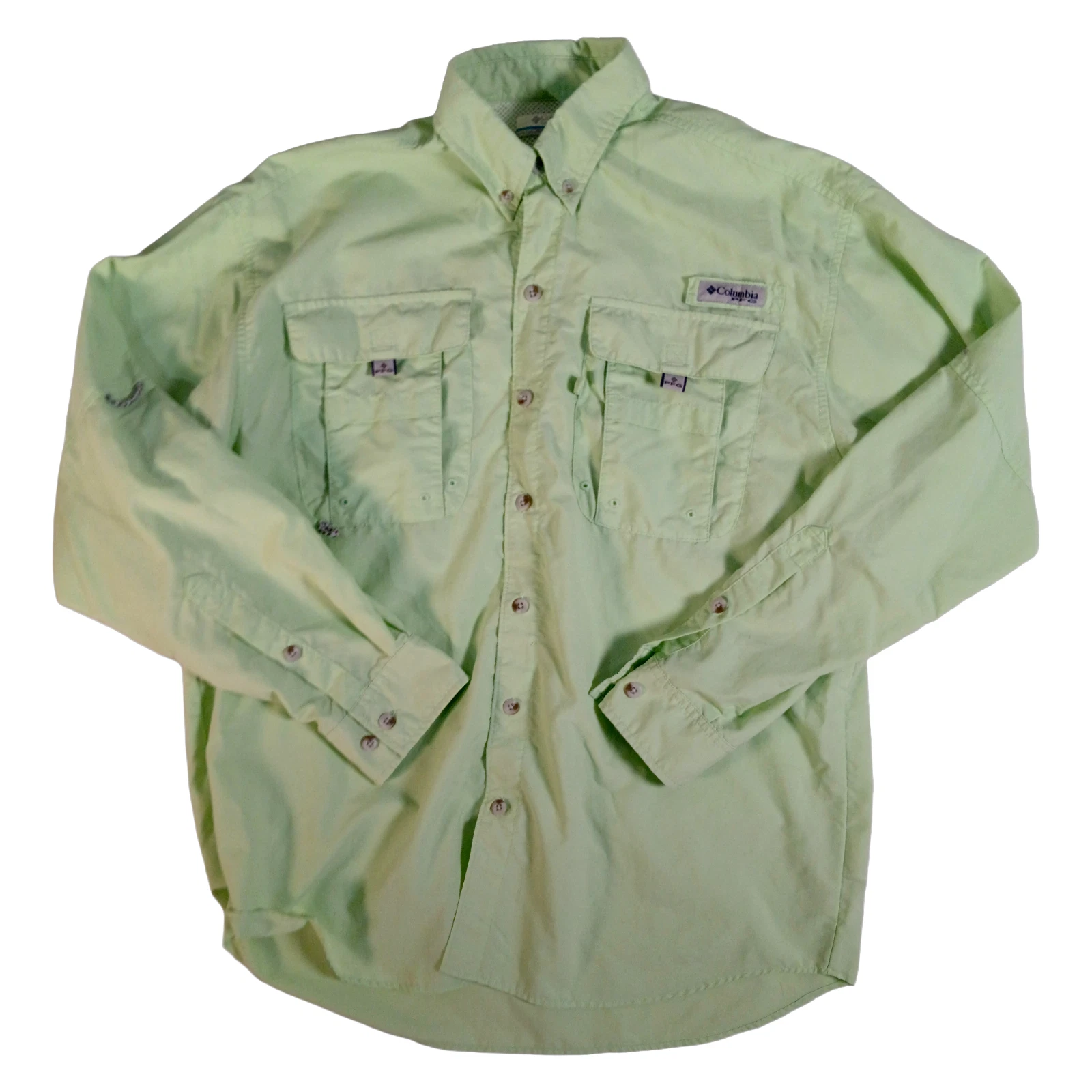 Columbia PFG Bahama II Shirt Mens Size Small Green Long Sleeve Fishing Hiking