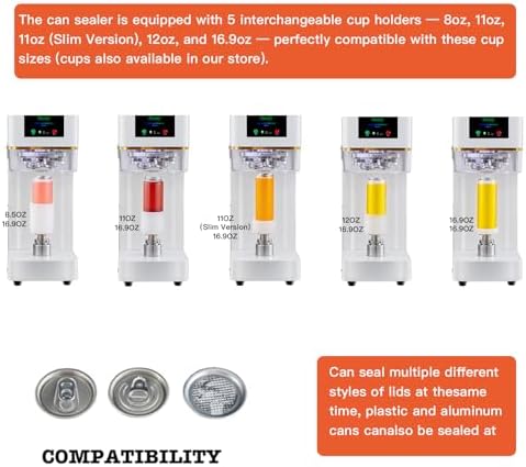 Commercial Soda Can Sealer   2 4 6 7 inch Height Adjustable  Automatic Can Sealer for Aluminum and Plastic Cans   White