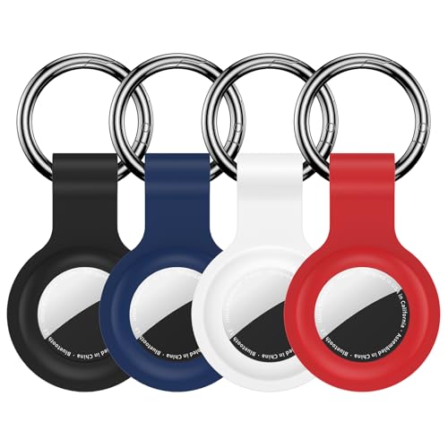 Compatible with AirTag Holder Case Keychain 4 Pack Silicone Key Chain Ring Cases Cover Tags GPS Tracker Item Tag Finders Accessories for Kids Bags Luggages
