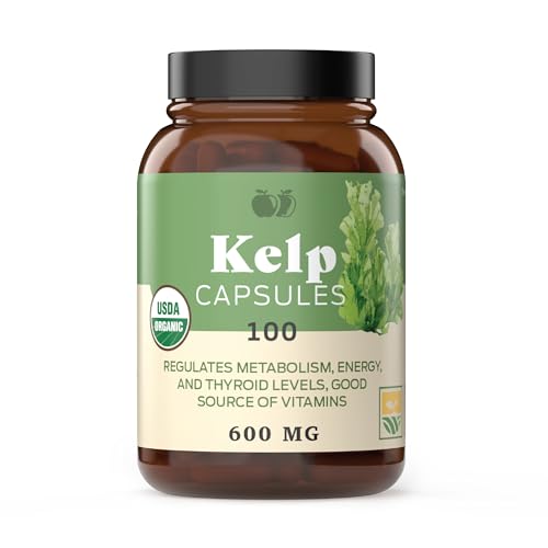 Complete Natural Products Raw Sea Kelp Powder Supplement   600mg Capsules 100 Pills Powdered Raw Seaweed & Thyroid Support Supplement