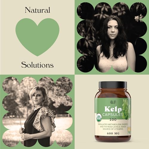 Complete Natural Products Raw Sea Kelp Powder Supplement   600mg Capsules 100 Pills Powdered Raw Seaweed & Thyroid Support Supplement