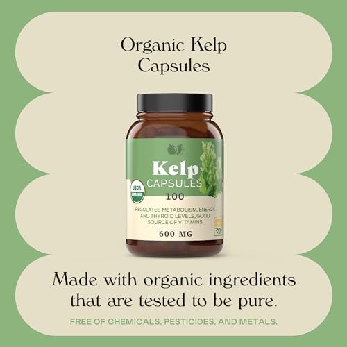 Complete Natural Products Raw Sea Kelp Powder Supplement   600mg Capsules 100 Pills Powdered Raw Seaweed & Thyroid Support Supplement