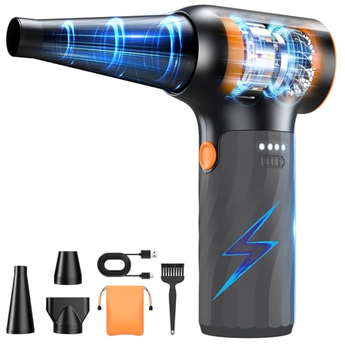 Compressed Air Duster  260000RPM Cordless Electric Air Blower with Brushless Motor  3 Speed Adjustable & Rechargeable   Powerful Dust Cleaner for Keyboard  Computer  Car  Outdoor  Air Bed