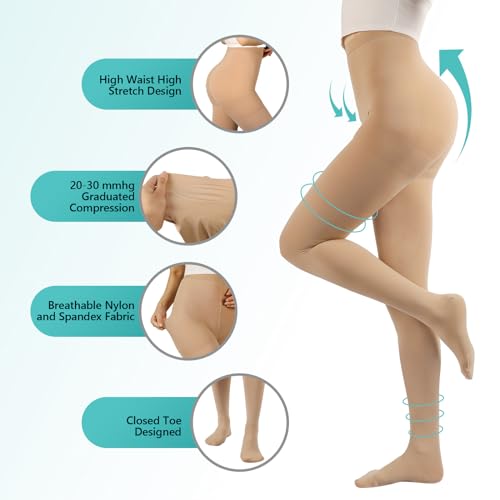 Compression Pantyhose Stockings for Women Men 20 30 mmHg Medical Graduated Support Opaque Closed Toe Hose Tights