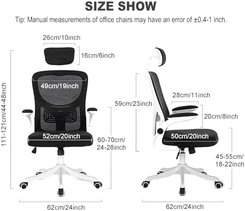 Computer Chair  Ergonomic Office Chair High Back with Adjustable Lumbar Support & Headrest  Breathable Mesh Desk Chair  Flip Up Arms  350 lbs Capacity