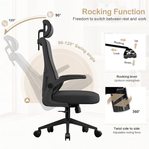 Computer Chair  Ergonomic Office Chair High Back with Adjustable Lumbar Support & Headrest  Breathable Mesh Desk Chair  Flip Up Arms  350 lbs Capacity