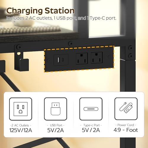 Computer Desk with LED Light and Power Outlet  Small Gaming Desk with Monitor Stand  Reversible Game Table with 2 Side Hooks  Home Office Desk for Living Room  Bedroom  Black DN06UDBB