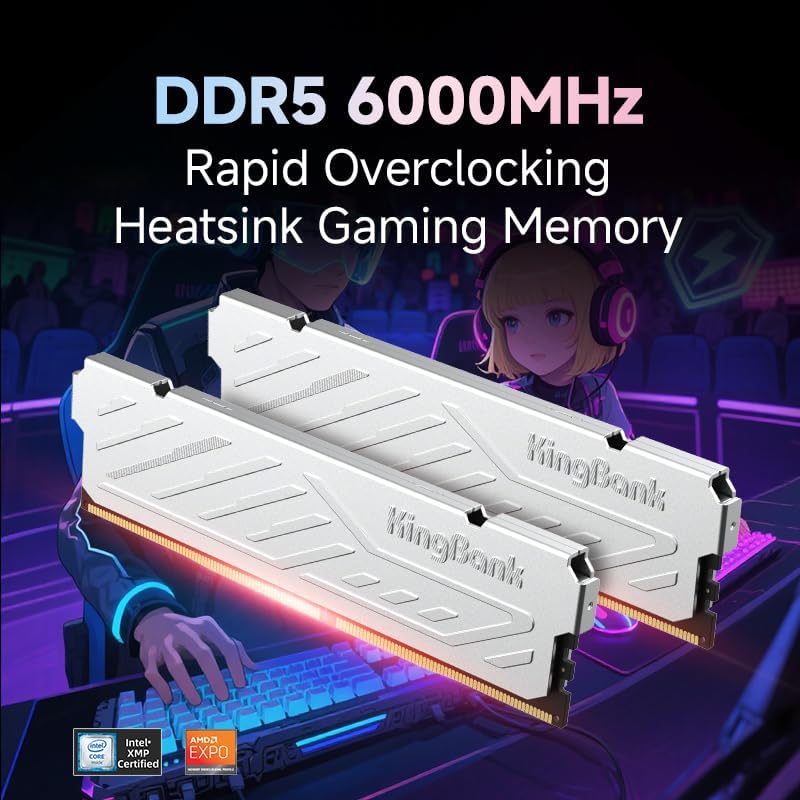 Memoria RAM de escritorio para computadora DDR5 32 GB (2 x 16 GB) 6000MT/s CL36 1.35V overclocking XMP 3.0 y AMD Expo con disipador de calor para juegos de PC, oficina/PS, plata