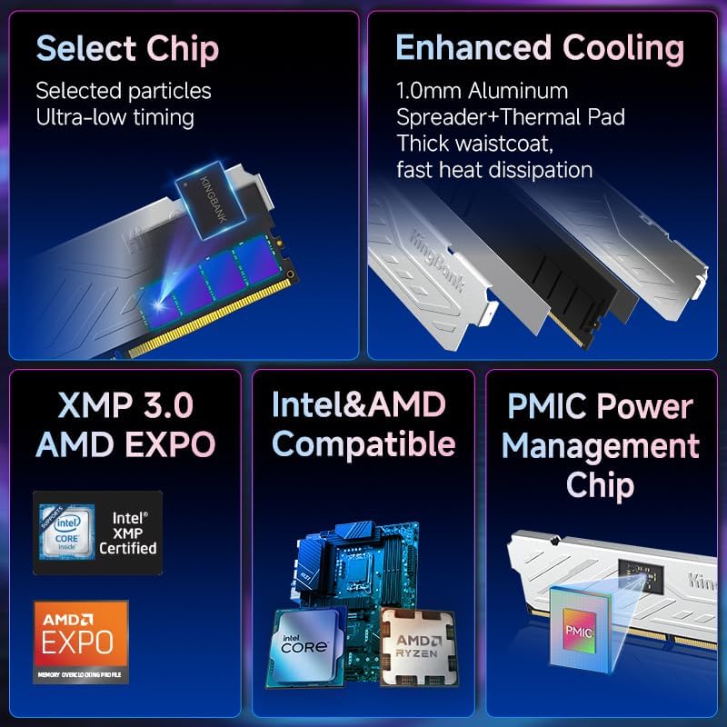 Memoria RAM de escritorio para computadora DDR5 32 GB (2 x 16 GB) 6000MT/s CL36 1.35V overclocking XMP 3.0 y AMD Expo con disipador de calor para juegos de PC, oficina/PS, plata