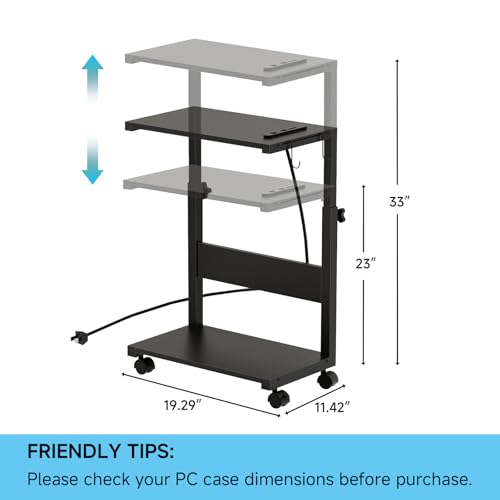 Soporte de torre para computadora con tira de luz LED, soporte móvil con ruedas para CPU, soporte de torre para PC de altura ajustable con estación de carga para oficina y hogar.