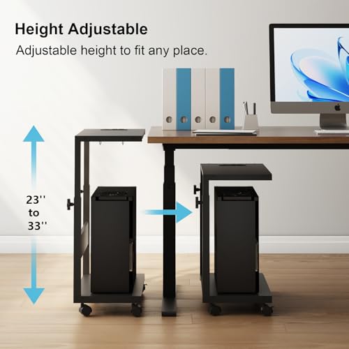 Soporte de torre para computadora con tira de luz LED, soporte móvil con ruedas para CPU, soporte de torre para PC de altura ajustable con estación de carga para oficina y hogar.