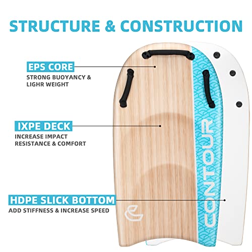 Contour Surf DuoSlider 45 Body Board Bodyboards with Handles Surfboards for Two Person Parent Child Surfing Bodyboard for Big Guys Dual Riders Hand Held Body Boards for Beach Adults