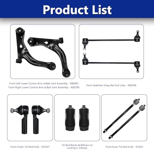 Control Arm  Replacement For Control Arm With Ball Joint Sway Bar Tie Rods Boots Suspension Kit Compatible With 2005 2009 Ford Escape  2005 2009 Mercury Mariner  2005 2009 Mazda Tribute