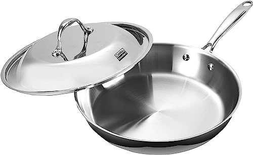 Cooks Standard Stainless Steel Frying Pan 12 Inch  Multi Ply Full Clad Wok Stir Fry Cooking Skillet Pans with Dome Lid  Stay Cool Handle  Dishwasher Safe  Oven Safe 500 F  Silver