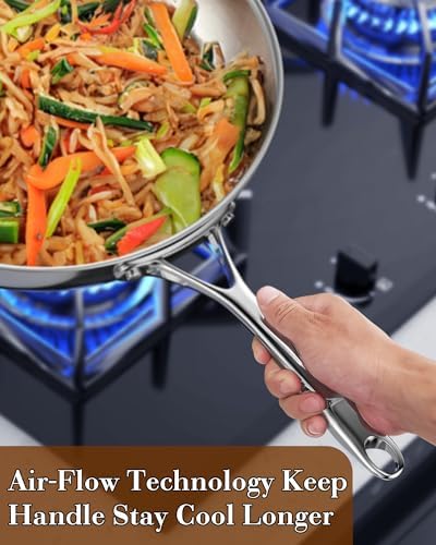 Cooks Standard Stainless Steel Frying Pan 12 Inch  Multi Ply Full Clad Wok Stir Fry Cooking Skillet Pans with Dome Lid  Stay Cool Handle  Dishwasher Safe  Oven Safe 500 F  Silver