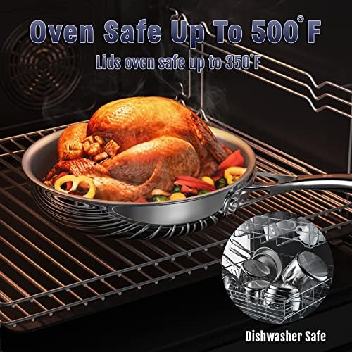 Cooks Standard Stainless Steel Frying Pan 12 Inch  Multi Ply Full Clad Wok Stir Fry Cooking Skillet Pans with Dome Lid  Stay Cool Handle  Dishwasher Safe  Oven Safe 500 F  Silver