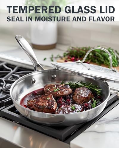 Cooks Standard Stainless Steel Frying Pan 12 Inch  Multi Ply Full Clad Wok Stir Fry Cooking Skillet Pans with Dome Lid  Stay Cool Handle  Dishwasher Safe  Oven Safe 500 F  Silver