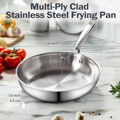 Cooks Standard Stainless Steel Frying Pan 12 Inch  Multi Ply Full Clad Wok Stir Fry Cooking Skillet Pans with Dome Lid  Stay Cool Handle  Dishwasher Safe  Oven Safe 500 F  Silver