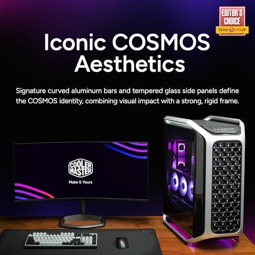 Cooler Master Cosmos Alpha Full Tower ATX PC Case   Flagship Curved Aluminum Frame  Powerful 200mm Dual Intake Fans  Fits 400mm GPUs & 420mm Radiators  ARGB Chassis Underglow  Limited Edition