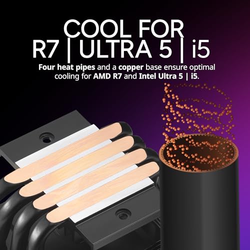 Cooler Master Hyper 411 Nano CPU Air Cooler  SickleFlow 92 PWM Fan  4 Copper Heat Pipes  136mm Tall  Sleek Top Cover  AMD Ryzen AM5 AM4  Intel LGA 1851 1700 Brackets