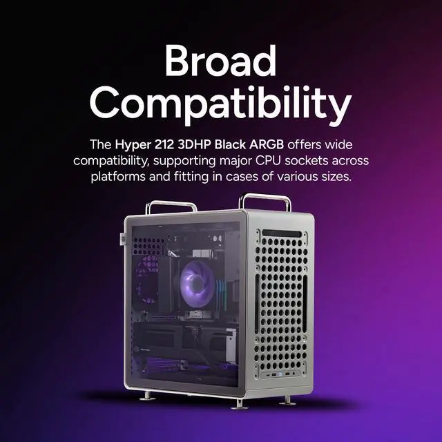 Cooler Master Hyper 212 3DHP ARGB CPU Cooler  3DHP Heat Pipe Technology  Mobius 120 PWM Fan  Fully Customizable aRGB  Quiet Operation  Easy Install  AMD Ryzen 7 AM5 4  Intel Ultra 7 LGA 1851 1700