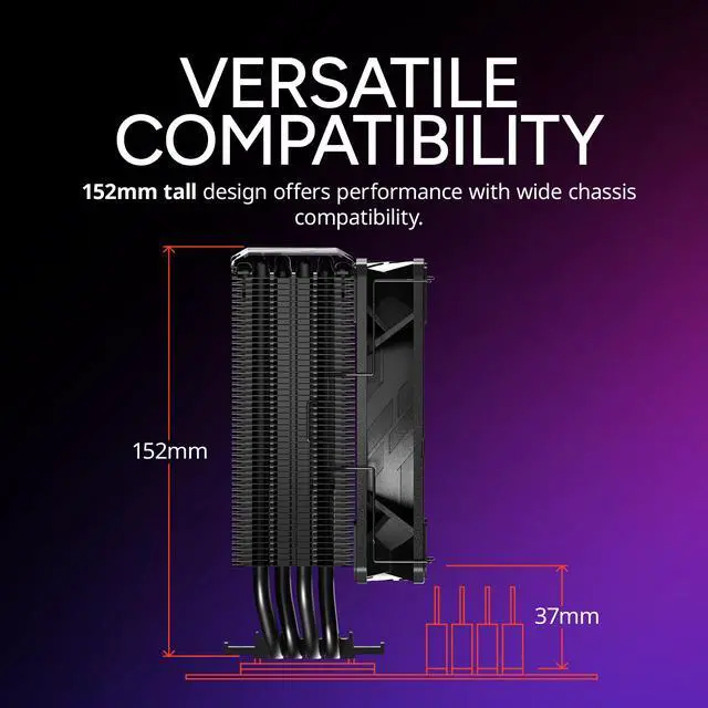 Cooler Master Hyper 212 PRO ARGB CPU Air Cooler   120mm High Performance PWM Fan  4 Copper Heat Pipes  Sleek Design Top Cover  Low Noise & Easy Installation  AMD AM5/AM4 & Intel LGA 1851/1700