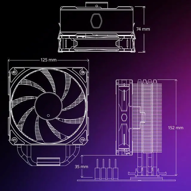 Cooler Master Hyper 212 PRO ARGB CPU Air Cooler   120mm High Performance PWM Fan  4 Copper Heat Pipes  Sleek Design Top Cover  Low Noise & Easy Installation  AMD AM5/AM4 & Intel LGA 1851/1700