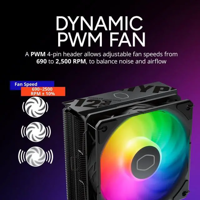 Cooler Master Hyper 212 PRO ARGB CPU Air Cooler   120mm High Performance PWM Fan  4 Copper Heat Pipes  Sleek Design Top Cover  Low Noise & Easy Installation  AMD AM5/AM4 & Intel LGA 1851/1700