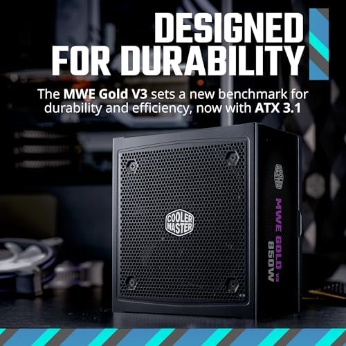 Cooler Master MWE Gold 850 V3 Fully Modular Power Supply   850W 80  Gold Certified PSU  Cybenetics Platinum  90  12V 2x6 PCIe 5 1  ATX 3 1 Support  Low Noise Zero RPM Mode  10 Year Warranty