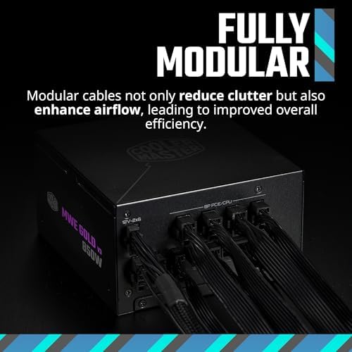 Cooler Master MWE Gold 850 V3 Fully Modular Power Supply   850W 80  Gold Certified PSU  Cybenetics Platinum  90  12V 2x6 PCIe 5 1  ATX 3 1 Support  Low Noise Zero RPM Mode  10 Year Warranty