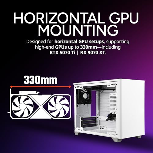 Cooler Master NR200 White Mini ITX PC Case Ready  Horizontal GPU Mount  Designed Ready Nvidia RTX 5070 Ti   AMD RX 9070 XT  SFX PSU   Ready to Install  Airflow Up To 6 Fans  Vented Panels  DIY