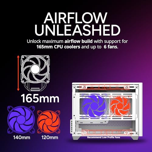 Cooler Master NR200 White Mini ITX PC Case Ready  Horizontal GPU Mount  Designed Ready Nvidia RTX 5070 Ti   AMD RX 9070 XT  SFX PSU   Ready to Install  Airflow Up To 6 Fans  Vented Panels  DIY