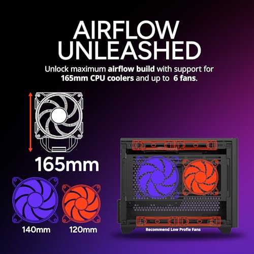 Cooler Master NR200 Mini ITX PC Case Ready Horizontal GPU Mount Designed Ready Nvidia RTX 5070 Ti AMD RX 9070 XT SFX PSU Ready to Install Airflow Up To 6 Fans Vented Panels DIY