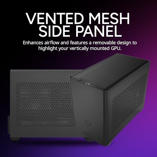 Cooler Master NR200 Mini ITX PC Case Ready Horizontal GPU Mount Designed Ready Nvidia RTX 5070 Ti AMD RX 9070 XT SFX PSU Ready to Install Airflow Up To 6 Fans Vented Panels DIY