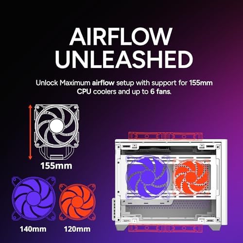 Cooler Master NR200 White Mini ITX PC Case Ready  Horizontal GPU Mount  Designed Ready Nvidia RTX 5070 Ti   AMD RX 9070 XT  SFX PSU   Ready to Install  Airflow Up To 6 Fans  Vented Panels  DIY