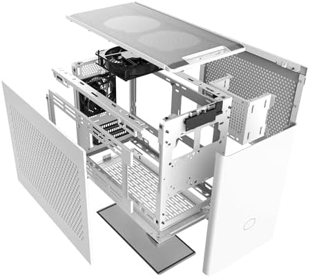 Cooler Master NR200 White Mini ITX PC Case Ready  Horizontal GPU Mount  Designed Ready Nvidia RTX 5070 Ti   AMD RX 9070 XT  SFX PSU   Ready to Install  Airflow Up To 6 Fans  Vented Panels  DIY
